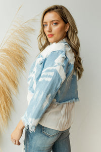 mode, distressed bleach dye denim jacket
