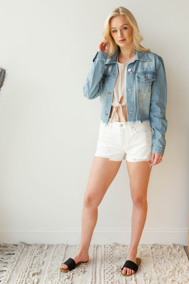 mode, weather change raw edge denim jacket