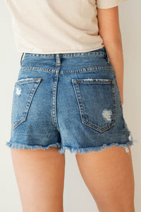 mode, upbeat destroyed high rise denim shorts