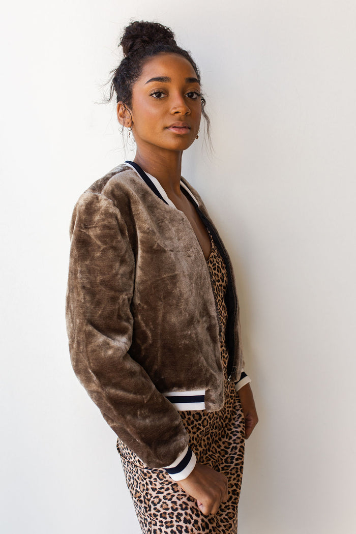 mode, varsity trim bomber jacket