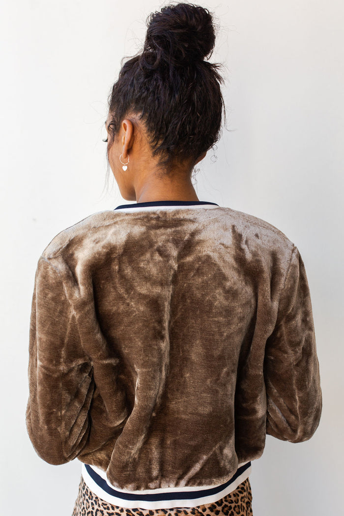 mode, varsity trim bomber jacket