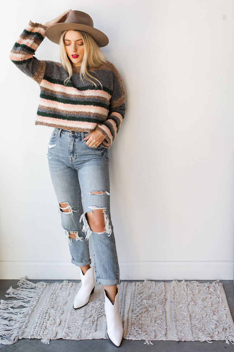 mode, stripes on stripes sweater