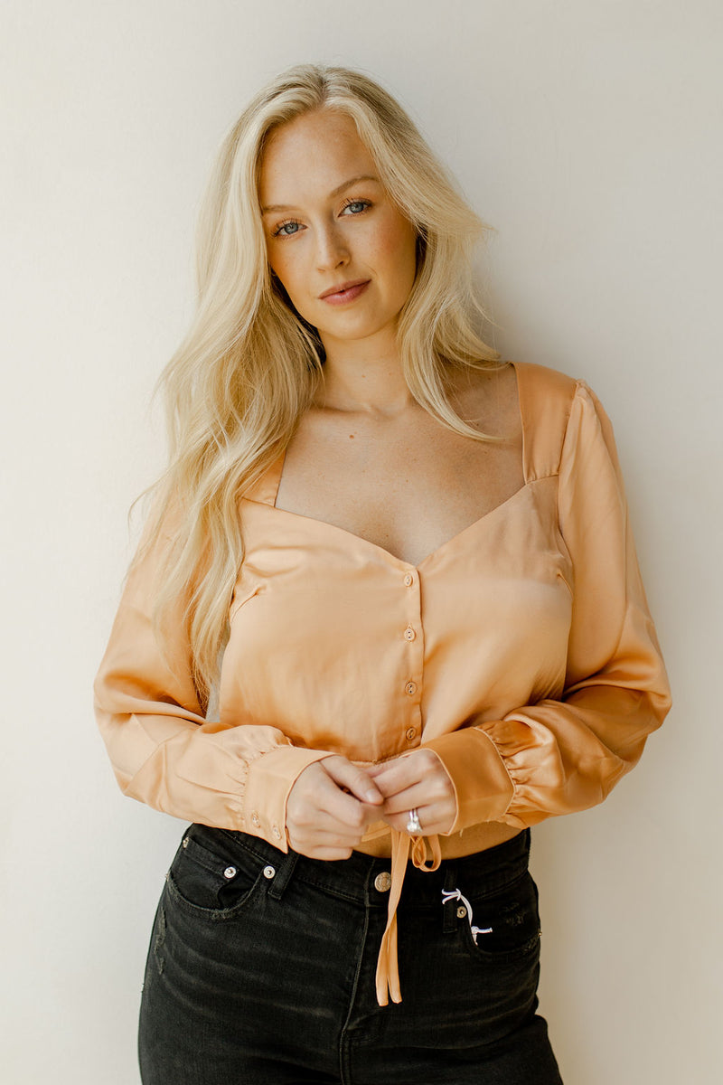 mode, long sleeve button front top
