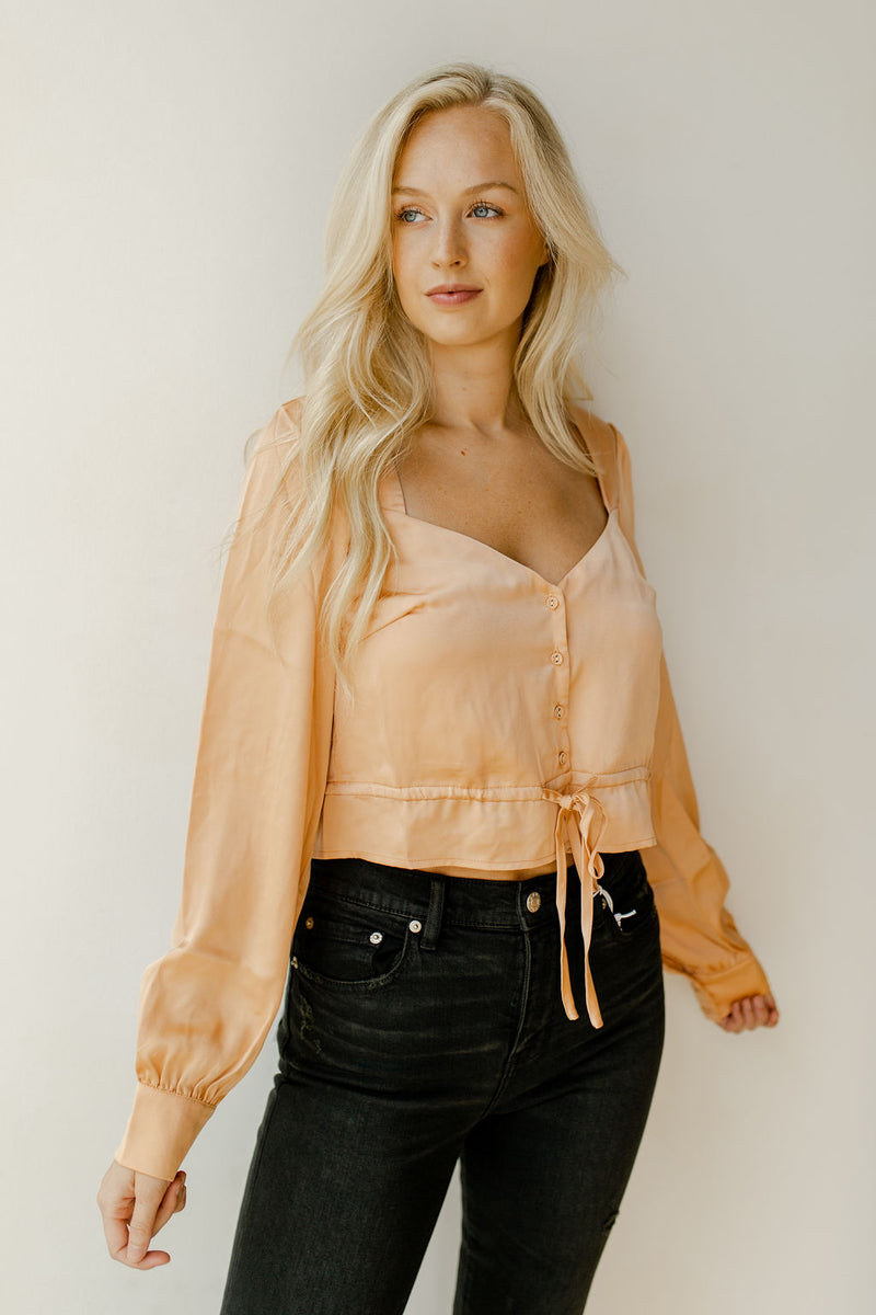 mode, long sleeve button front top