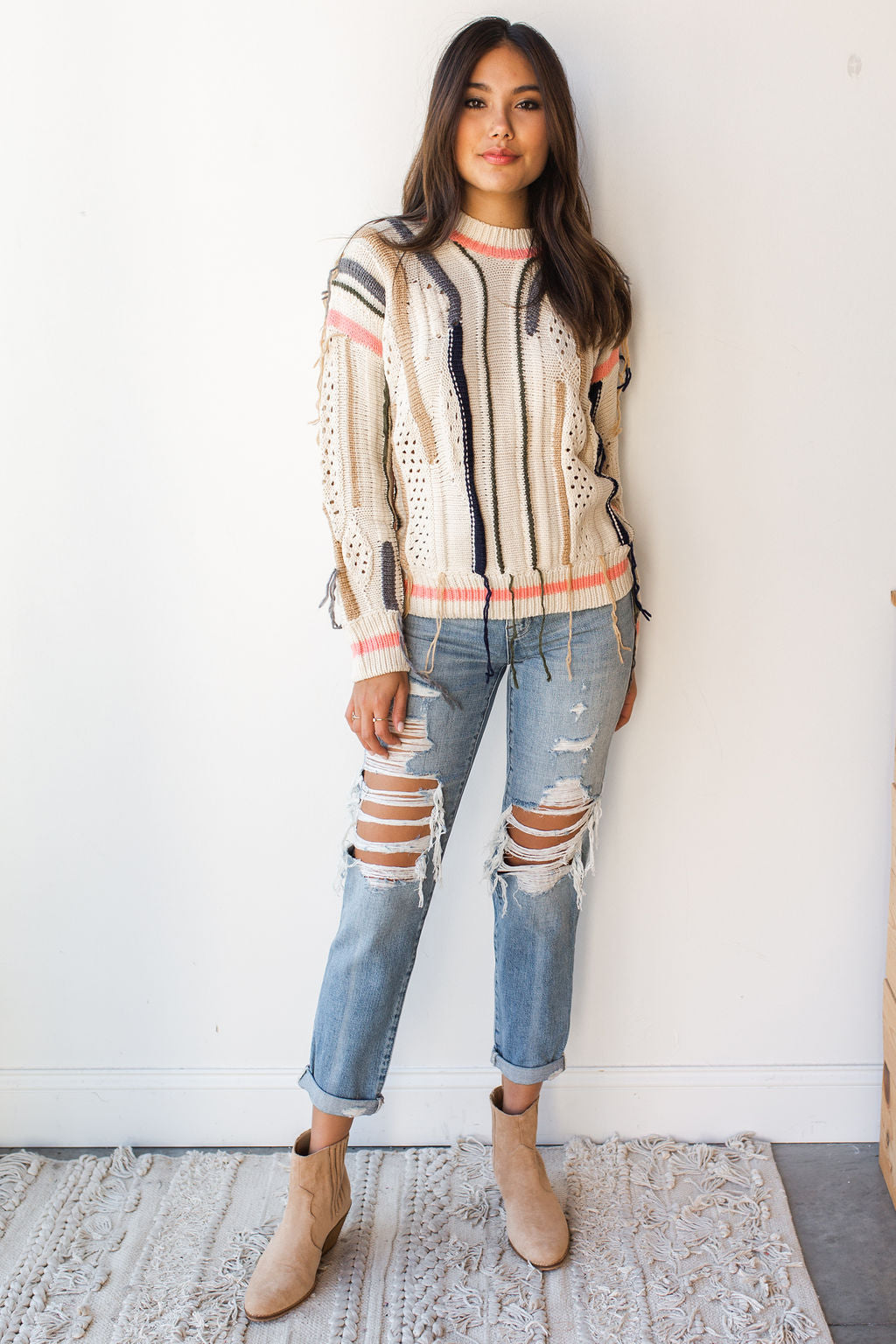 mode, free fall fringe sweater