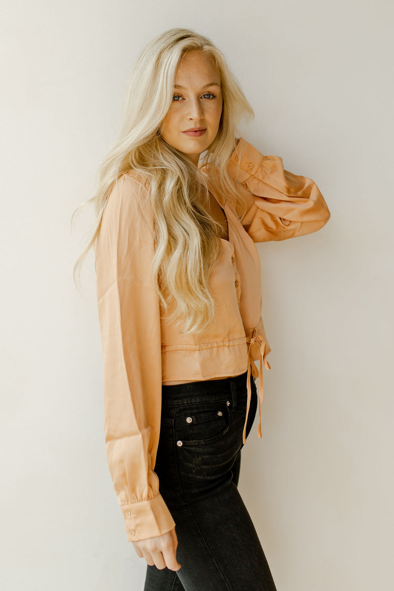 mode, long sleeve button front top