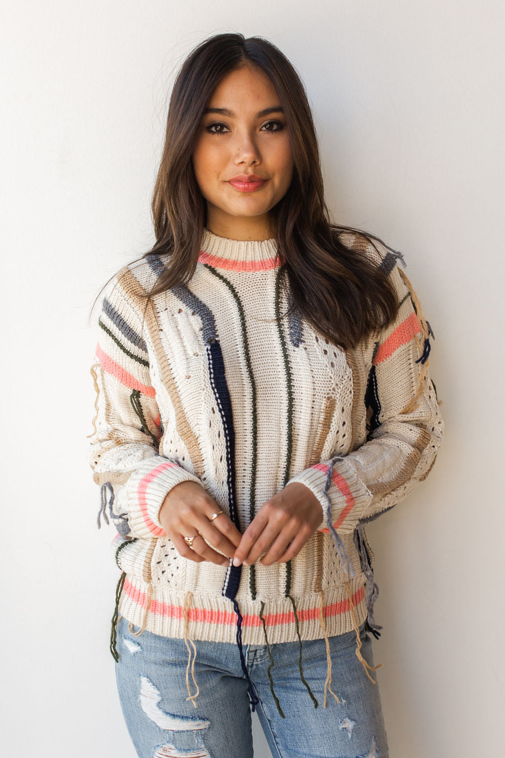 mode, free fall fringe sweater