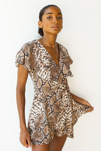 mode, wrap v neck snake print romper