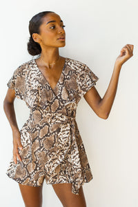 mode, wrap v neck snake print romper