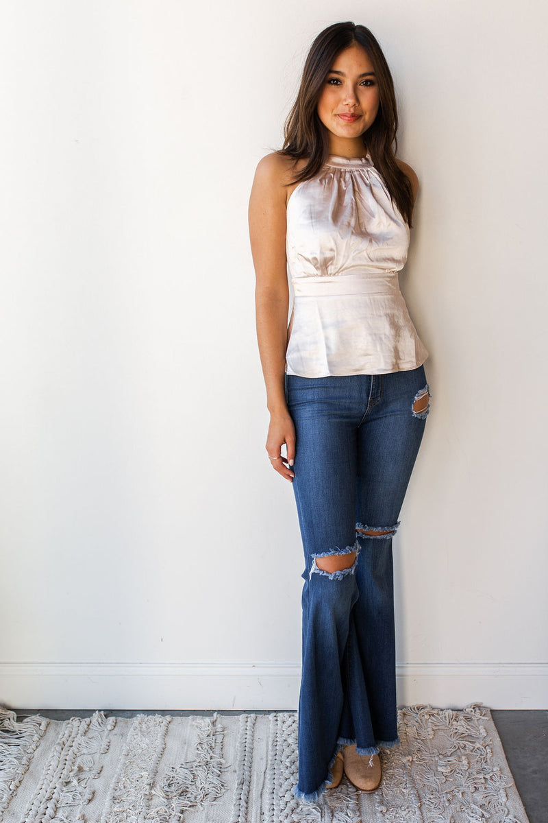 mode, upbeat satin high neck top
