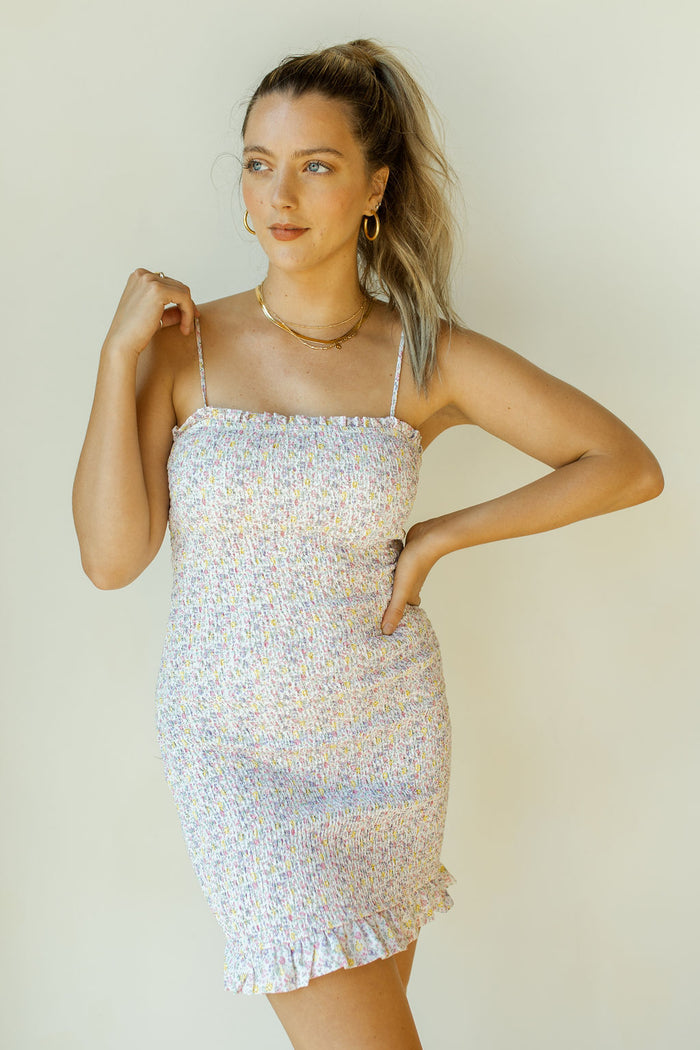 mode, floral smocked dress