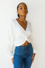 mode, front twist cropped top