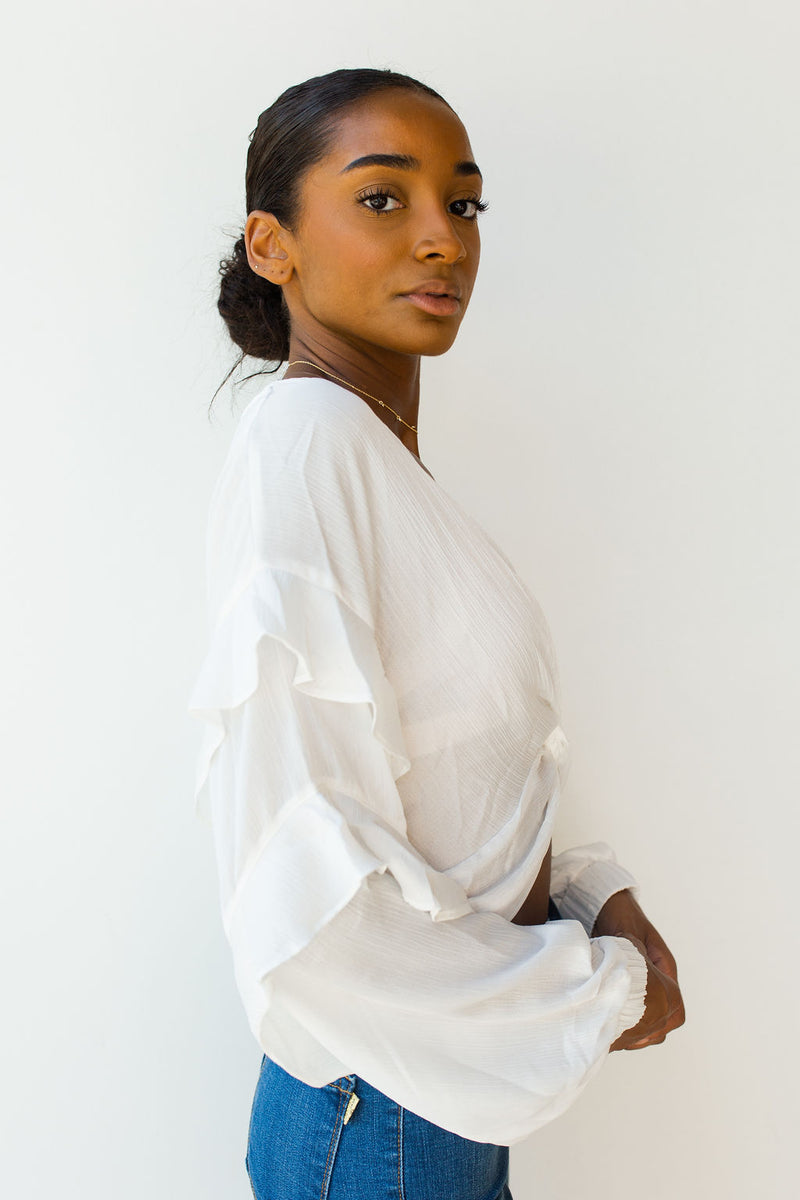 mode, front twist cropped top
