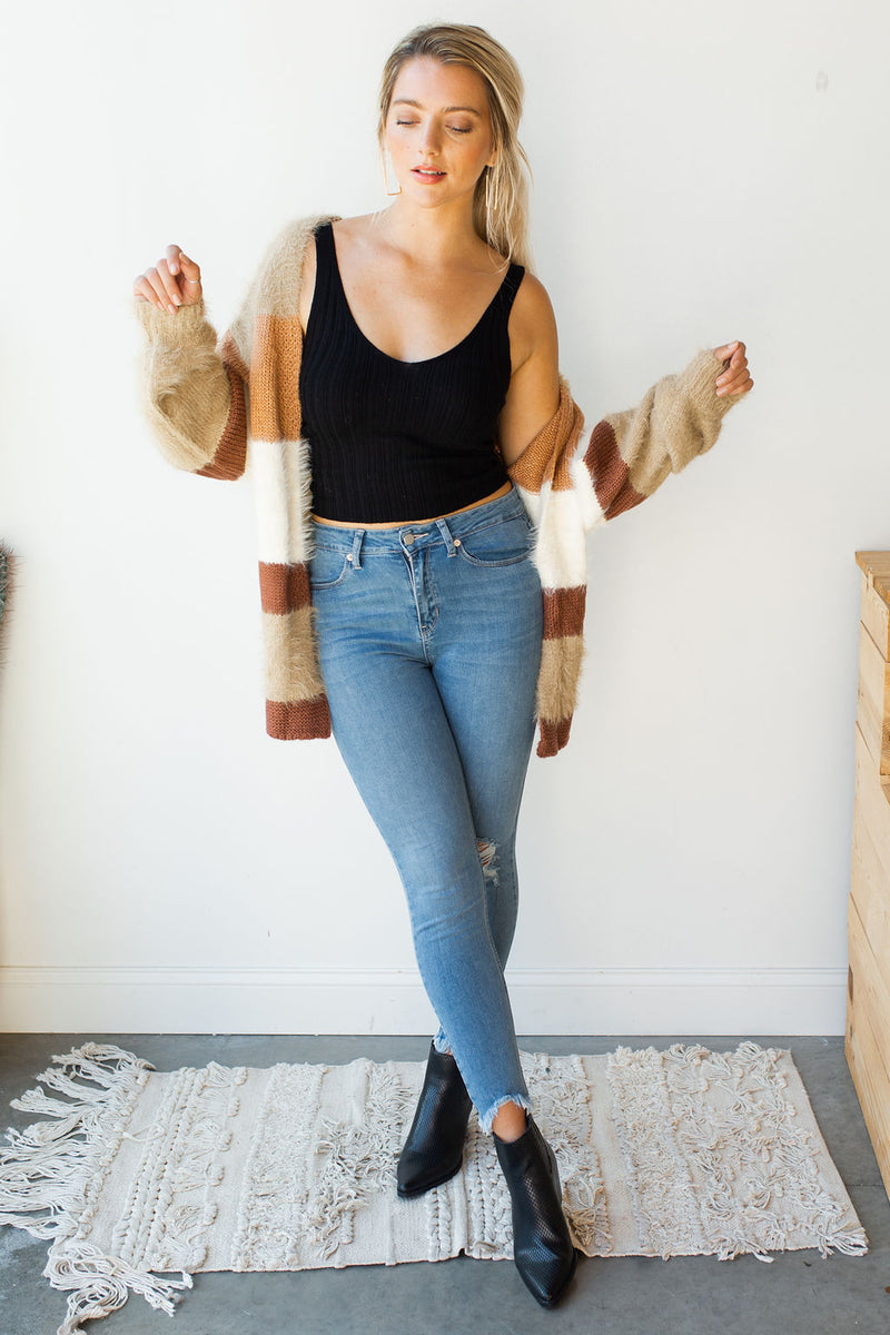 mode, fresh texture block striped cardi