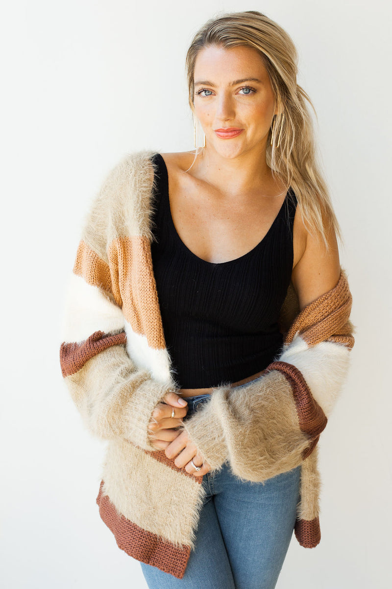 mode, fresh texture block striped cardi