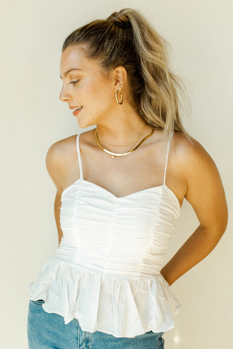 mode, rouched spaghetti strap top