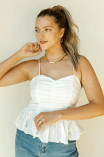 mode, rouched spaghetti strap top