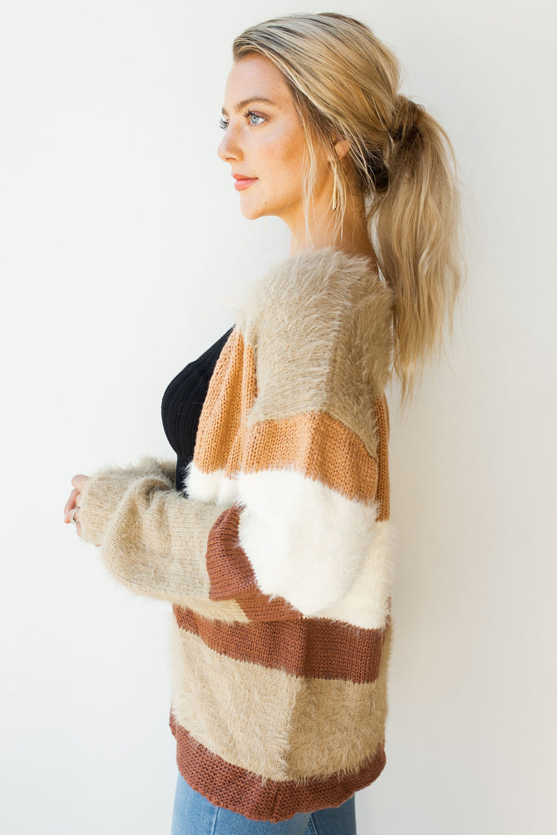 mode, fresh texture block striped cardi