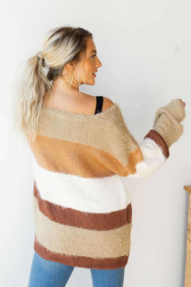 mode, fresh texture block striped cardi