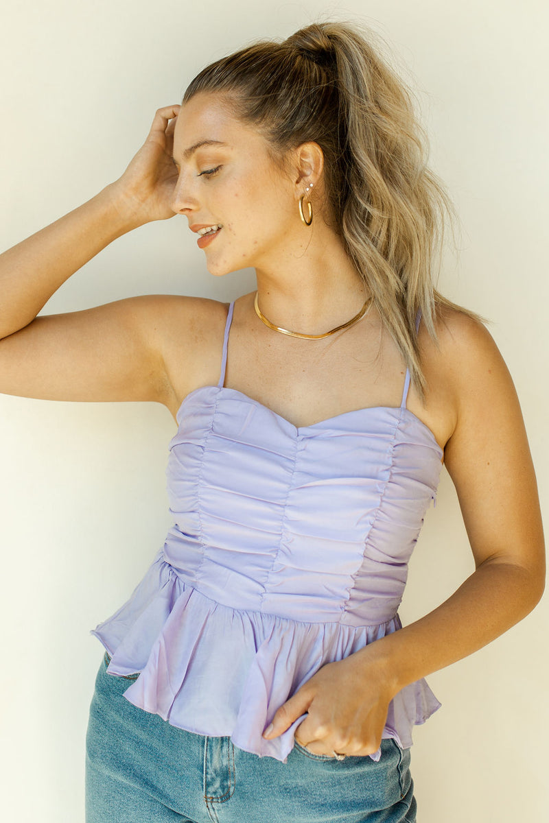 mode, rouched spaghetti strap top