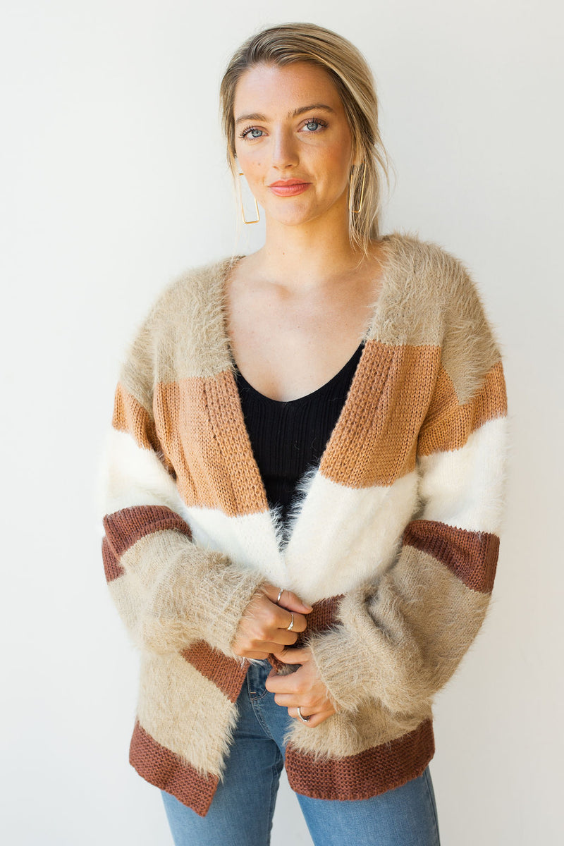 mode, fresh texture block striped cardi
