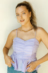 mode, rouched spaghetti strap top