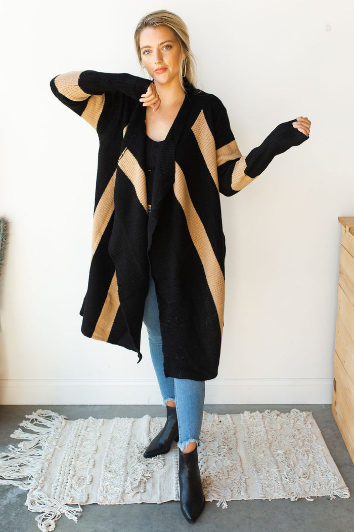 mode, chunky striped long cardi