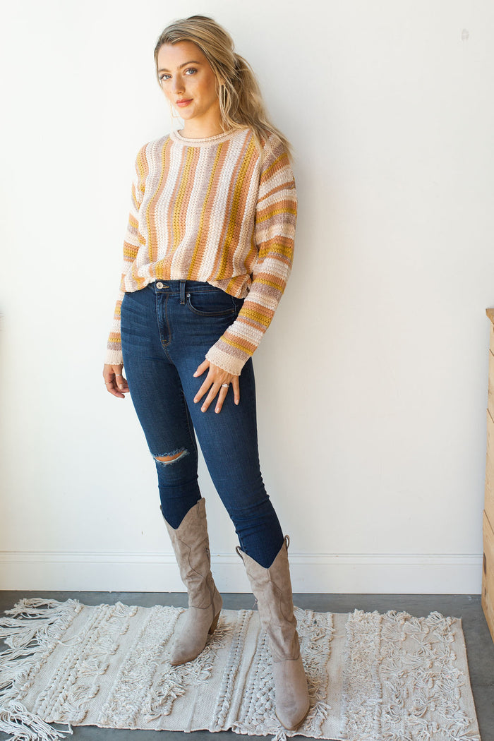 mode, neutral textures stripe sweater