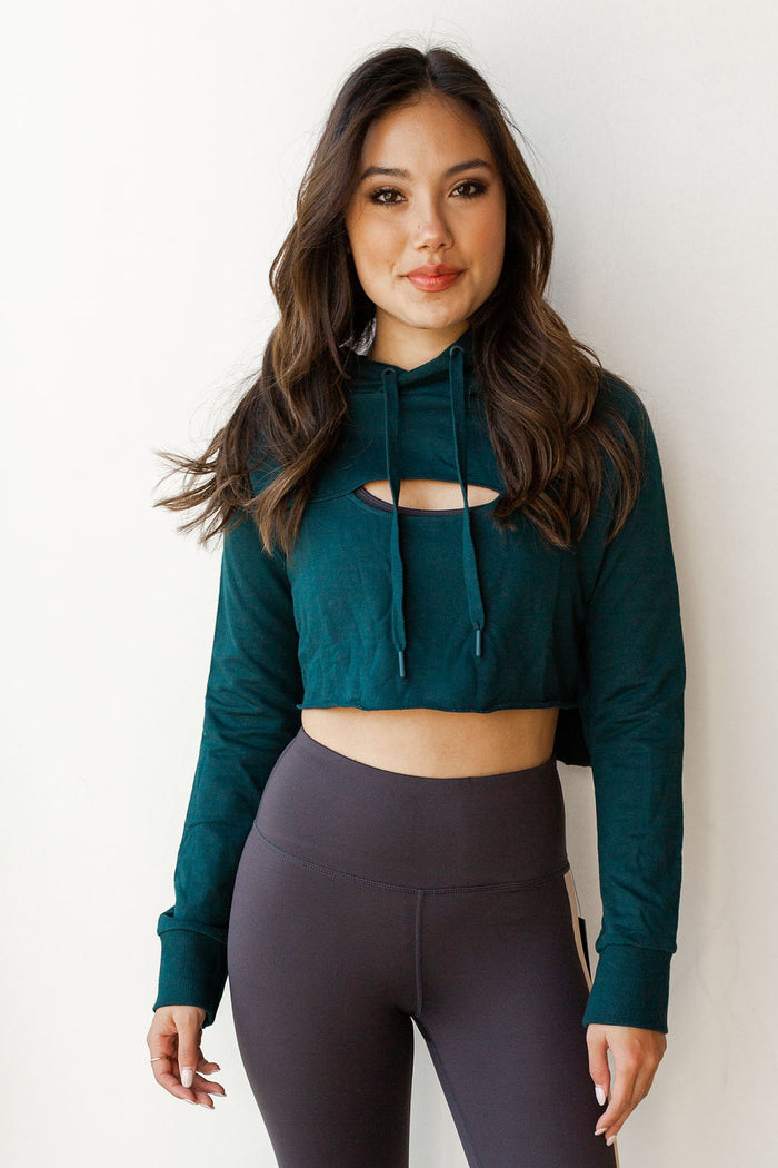 mode, peek a boo crop hoodie