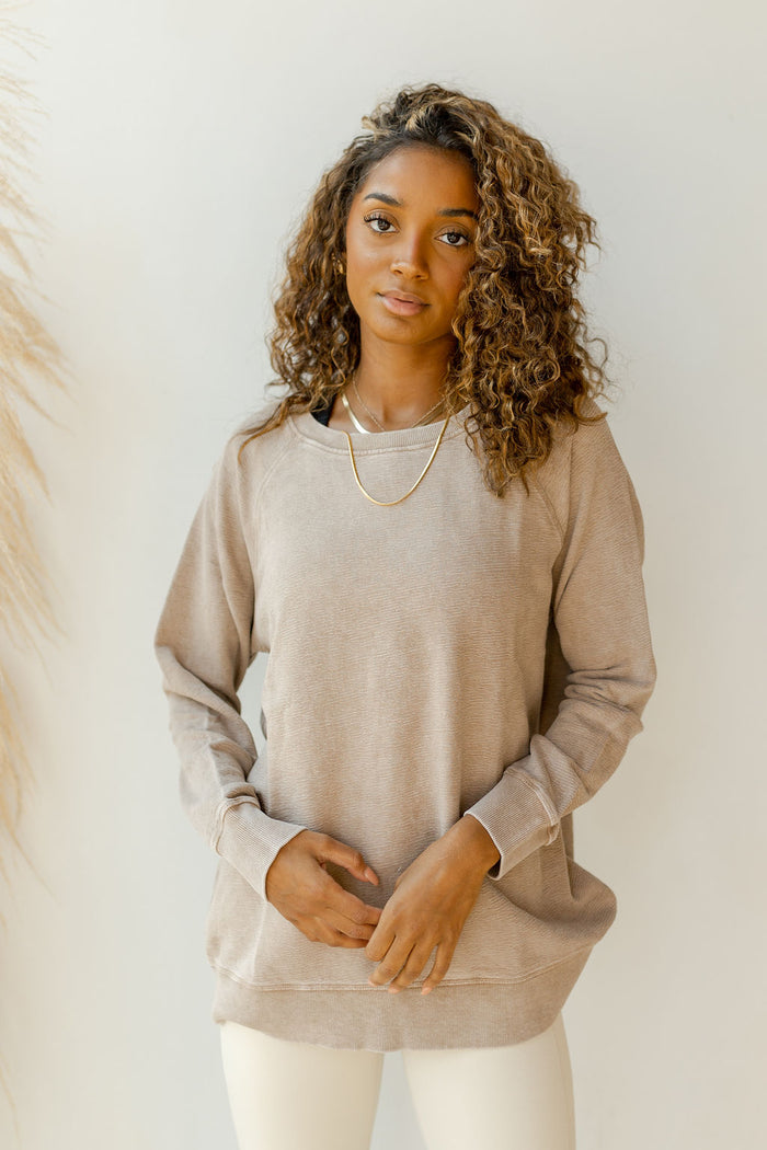 mode, essential mineral-wash raglan terry pullover