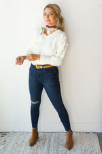 mode, pom pom knit sweater