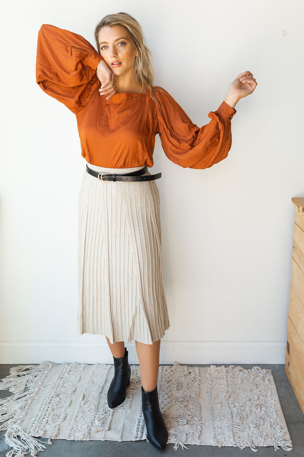mode, honey bee satin top
