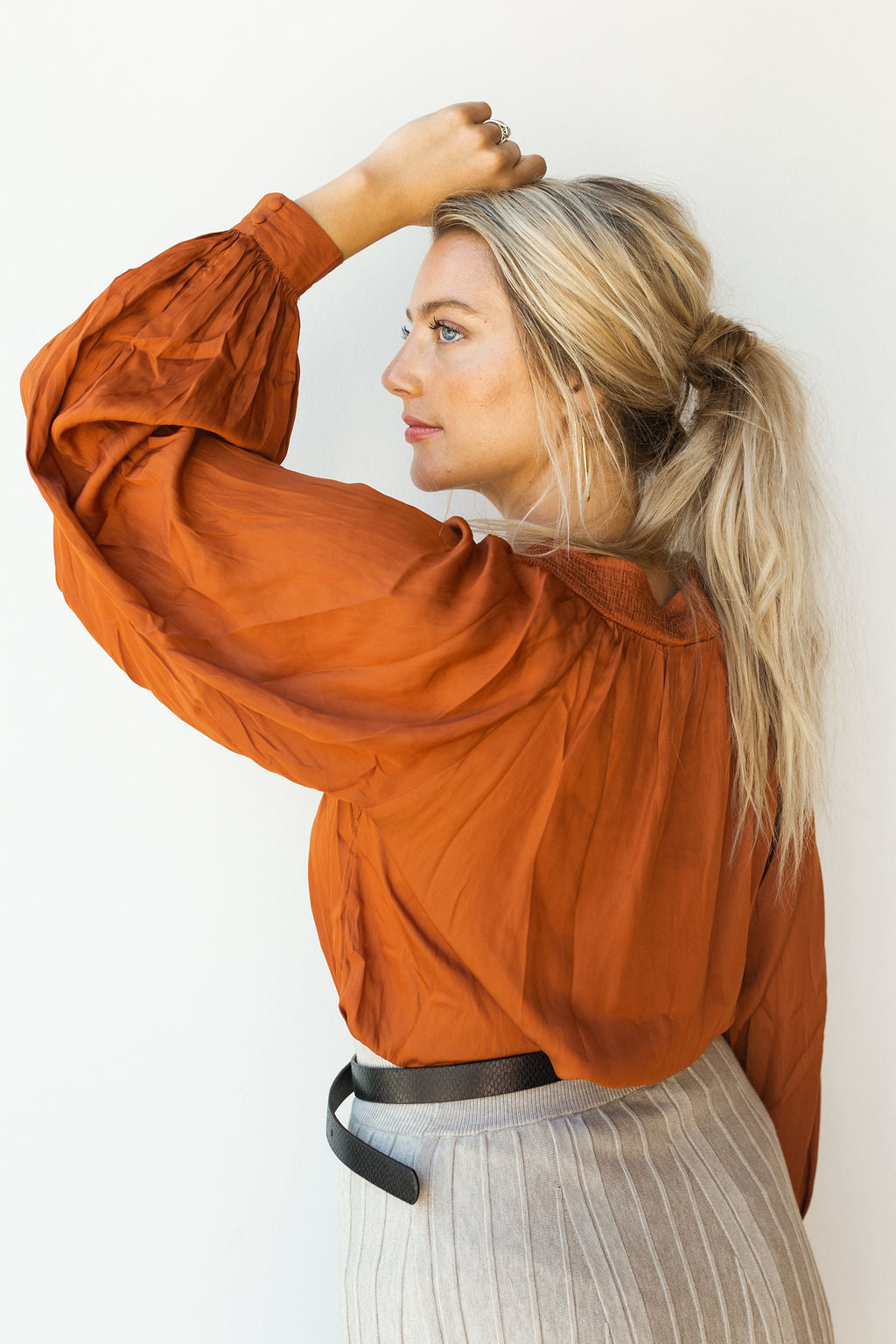 mode, honey bee satin top