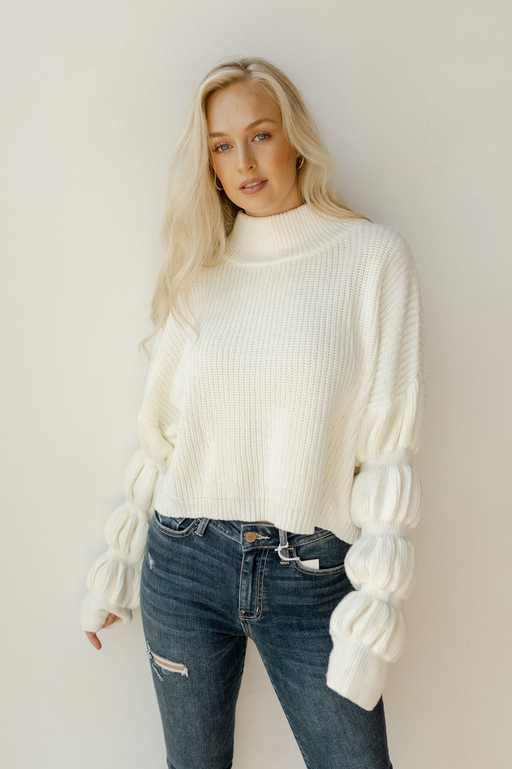 mode, donut sleeve cropped sweater