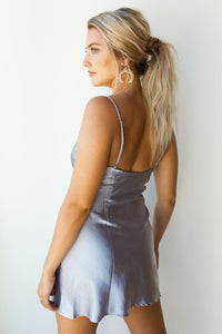 mode, satin steel dress