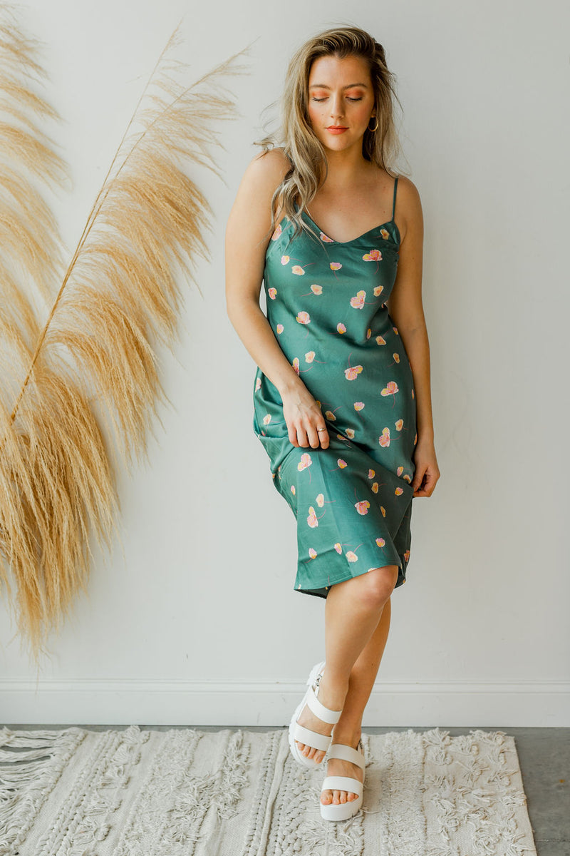 mode, crepe satin midi dress