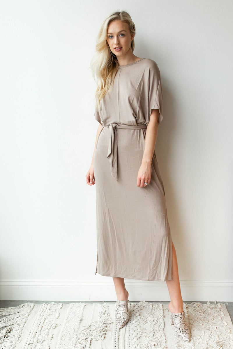 mode, never alone tie waist, side slit dress