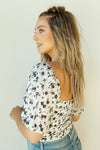 mode, flower puff sleeve