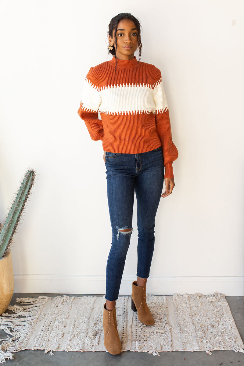 mode, stitched stripe sweater