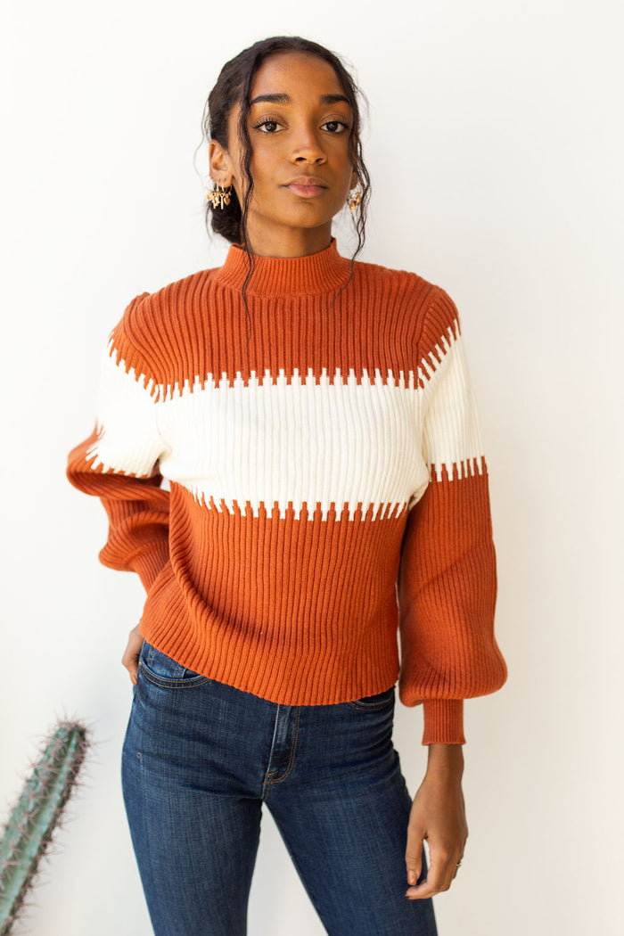 mode, stitched stripe sweater