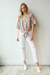 mode, yarn dye stripe tie front top