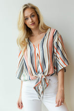 mode, yarn dye stripe tie front top