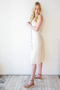 mode, linen safari midi dress
