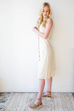 mode, linen safari midi dress