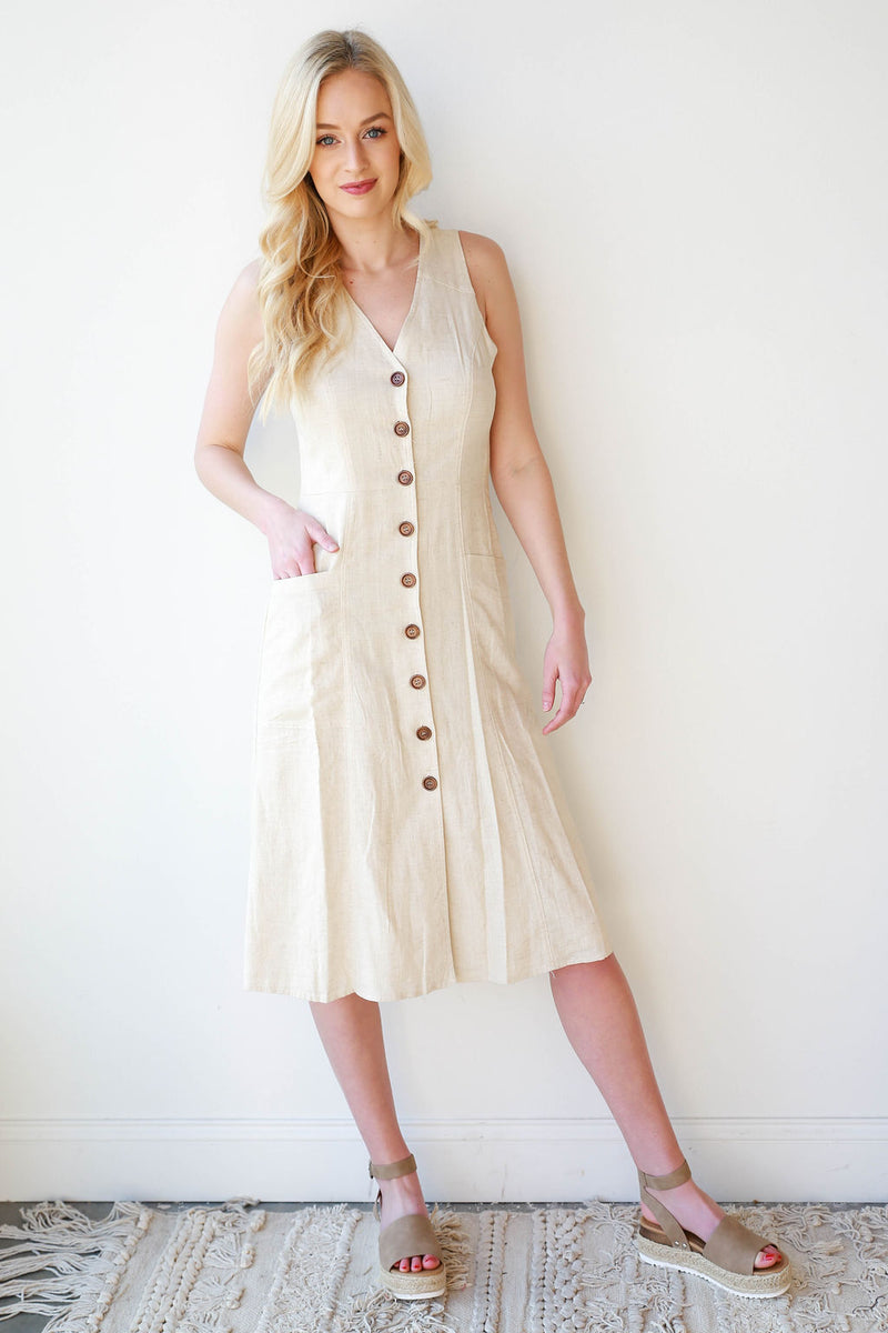 mode, linen safari midi dress