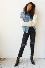 mode, too cool sweater sleeves denim jacket