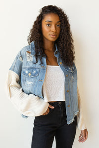 mode, too cool sweater sleeves denim jacket