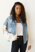 mode, too cool sweater sleeves denim jacket