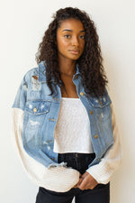 mode, too cool sweater sleeves denim jacket