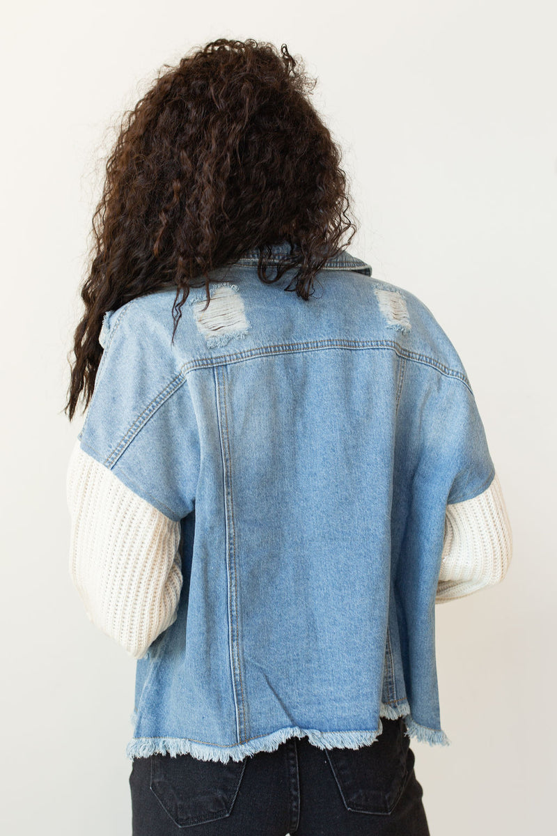 mode, too cool sweater sleeves denim jacket